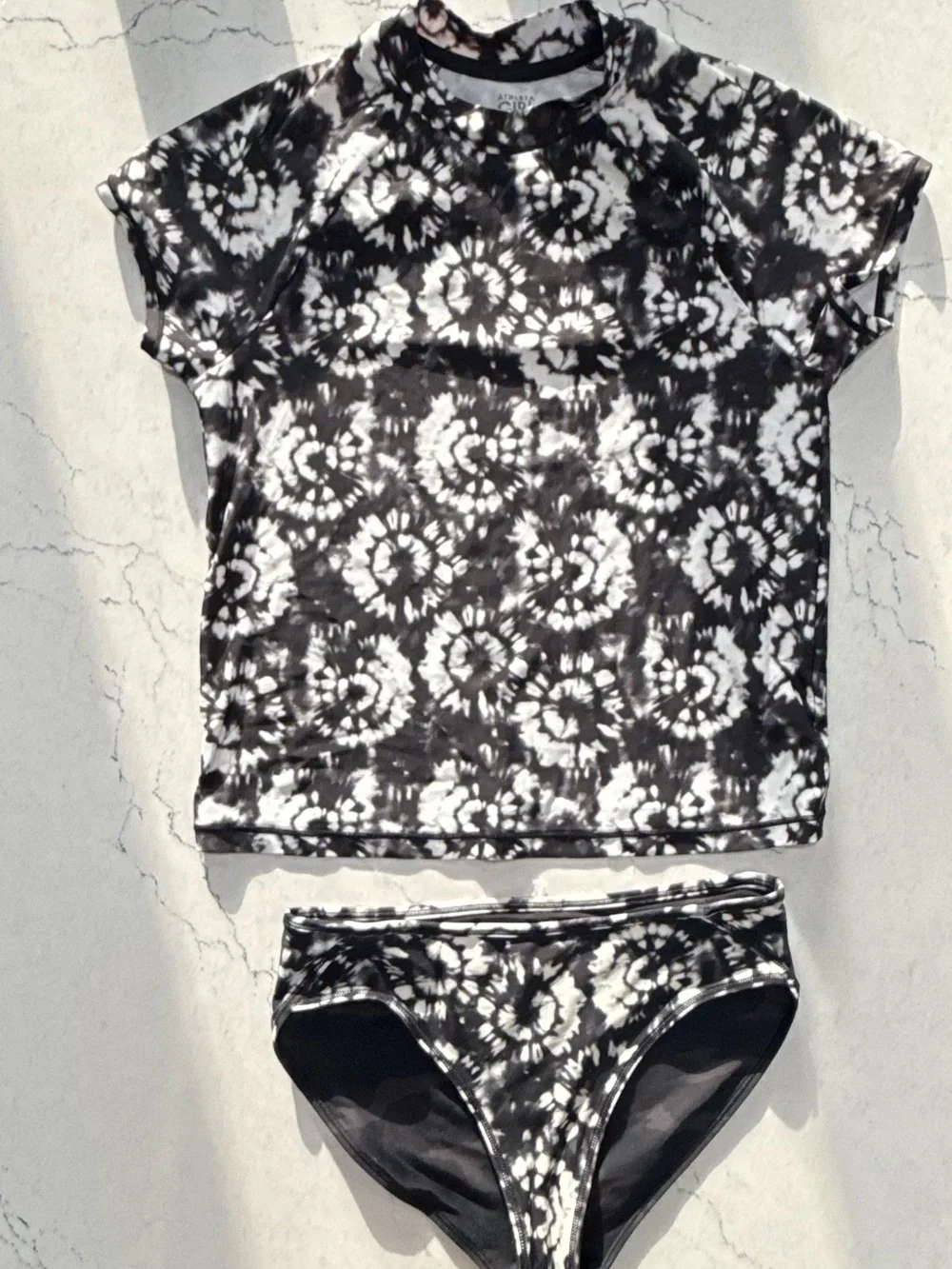 Athleta Black & White Tie-Dye Kids Three-Piece Swim Set
